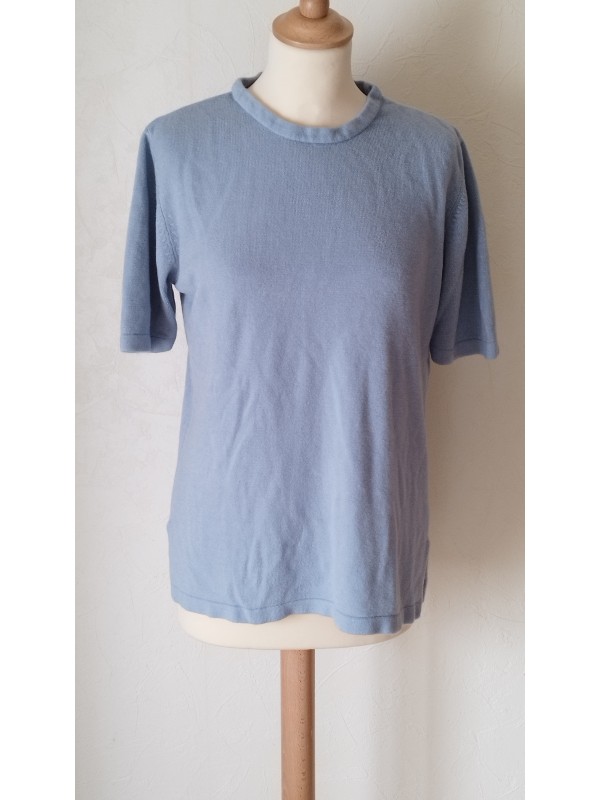 Pull doux bleu manches courtes