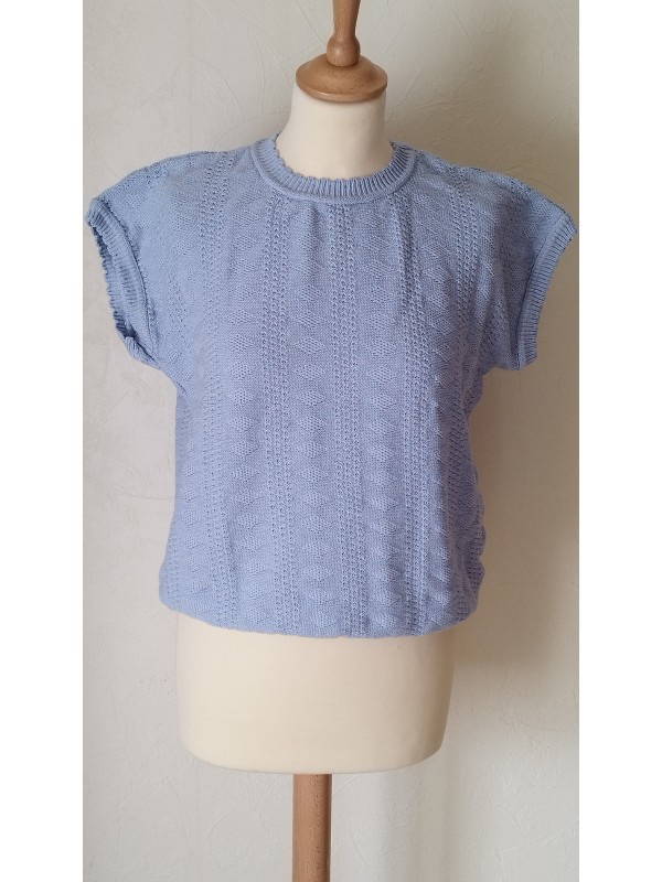 Pull bleu maille ajourée et...