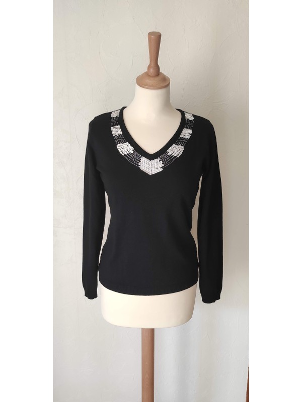 CHANON - Pull léger noir à...